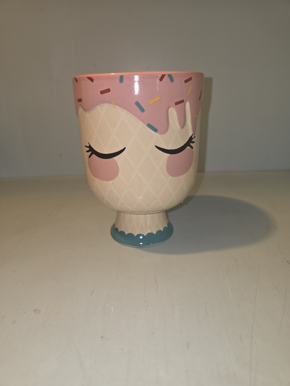 Cute Pink Ice Cream Face Ceramic Planter - Home Art